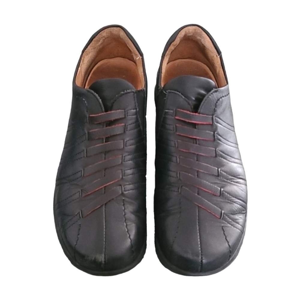 Y2K THINK Black Leather Slip-On Oxfords 40 9.5 10 Minimal Comfort Shoes Austria - Picture 2 of 16